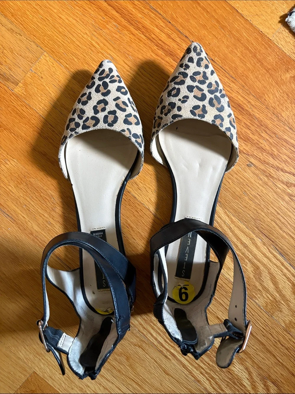 Steve Madden Leopard Print Pointed D'Orsay Flats with Black Ankle Strap
